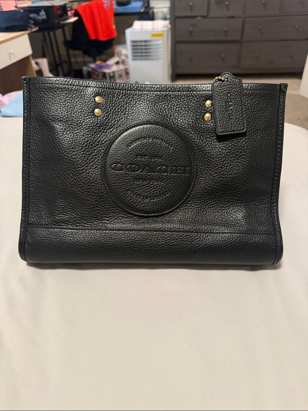 COACH Dempsey Carryall Tote Black Pebbled Leather Tote with Embossed Logo